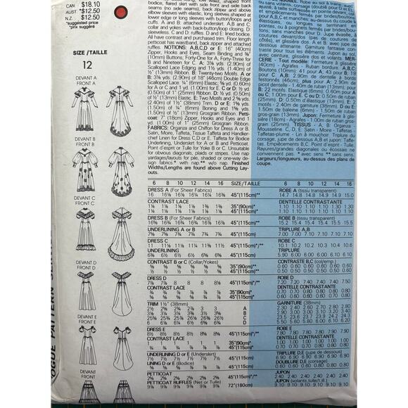 Vogue Misses 1511 Vintage Bridal Gown 5 Styles Sz 12 1985 Dress, Petticoat Uncut - Picture 2 of 5
